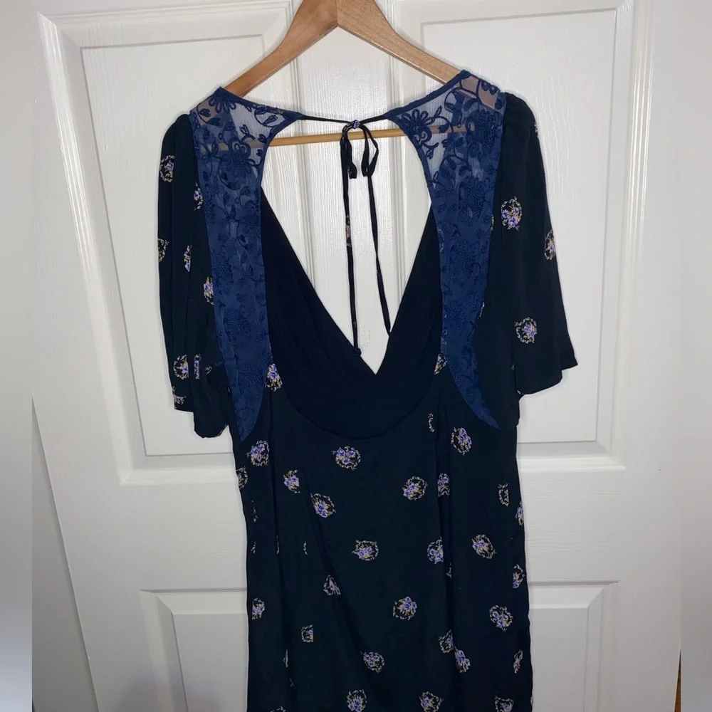 Free People Clove Mockingbird Mini Dress Black Combo Size 12 Like New - Picture 7 of 11